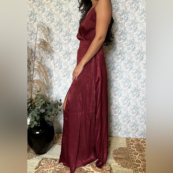 Lulus Constantine Burgundy Satin Maxi Dress - Picture 8 of 9